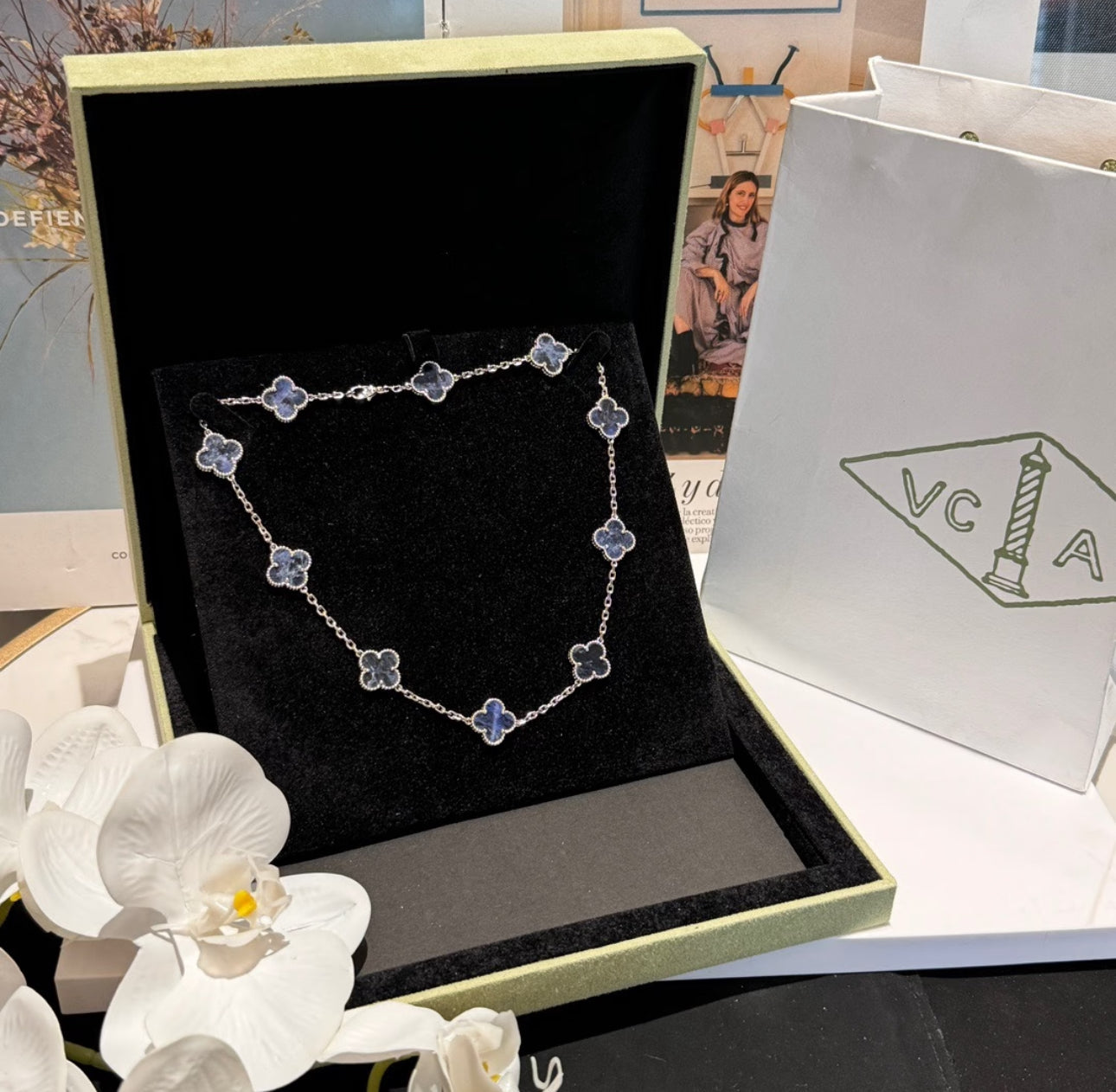 [Regalia jewelry]CLOVER 10 MOTIFS BIDE STONE NECKLACE