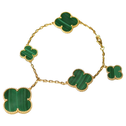 [Regalia jewelry]MAGIC CLOVER MALACHITE GOLD BRACELET 5 MOTIFS