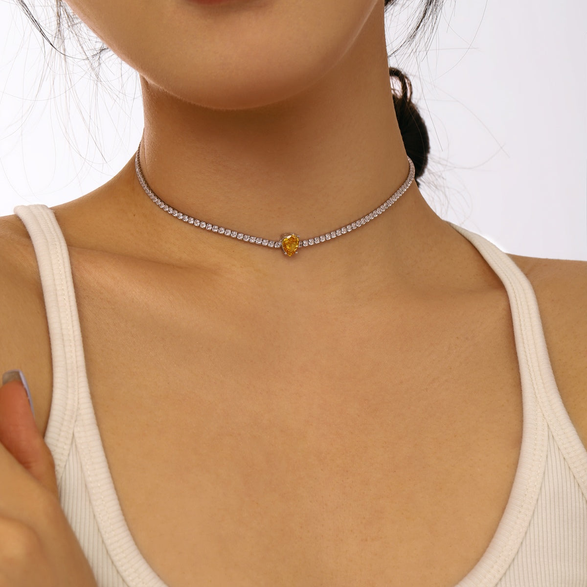 [Regalia jewelry]1.0 carat Unique Pear Cut Tennis Necklace