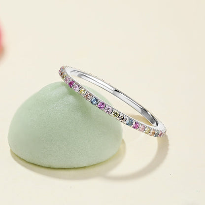 [Regalia jewelry]Ornate Colorful Round Cut Tennis Ring