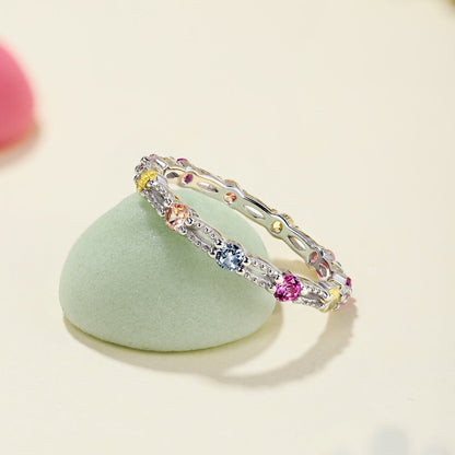 [Regalia jewelry]Sparkling Colorful Round Cut Tennis Ring