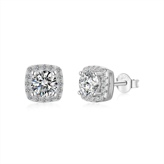 [Regalia jewelry]Classic Round Center Stone Stud Earrings