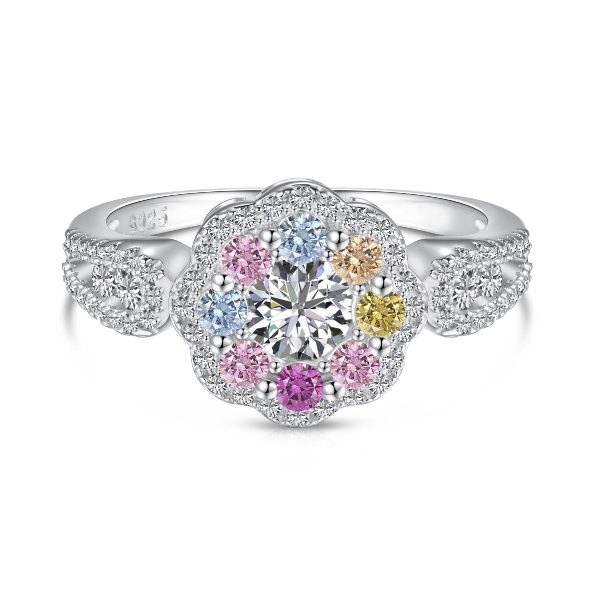 [Regalia jewelry]Delicate Colorful Round Cut Flower Shape Wedding Ring