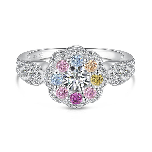 [Regalia jewelry]Delicate Colorful Round Cut Flower Shape Wedding Ring