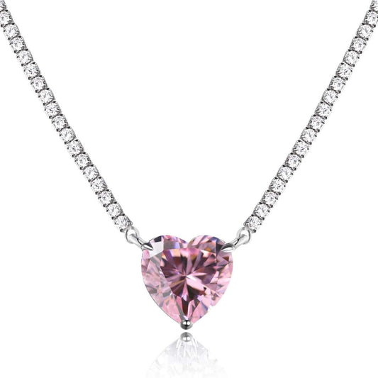[Regalia jewelry]8.0 Carat Versatile Colorful Sweet Heart-Shaped Tennis Necklace