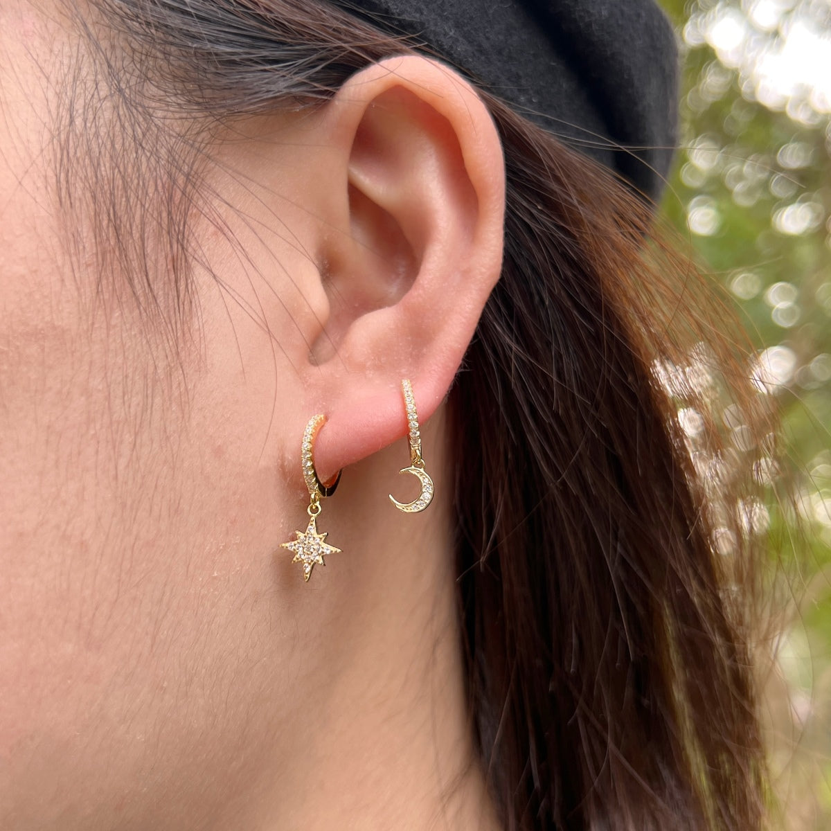 [Regalia jewelry]Star and Moon Asymmetric Earrings