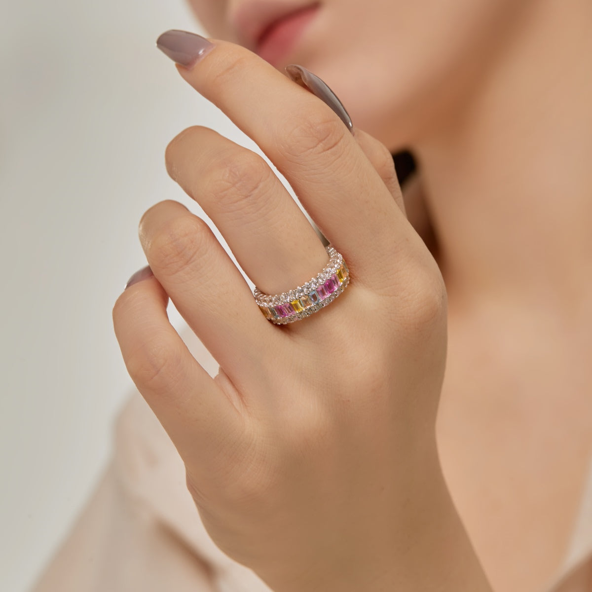 [Regalia jewelry]Dainty Colorful Radiant Cut Daily Ring