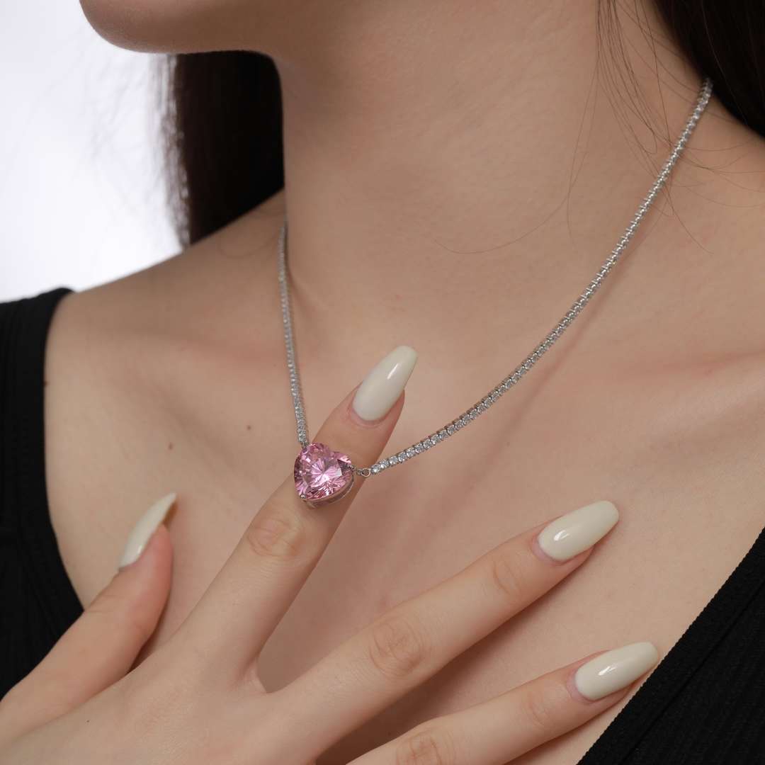 [Regalia jewelry]8.0 Carat Versatile Colorful Sweet Heart-Shaped Tennis Necklace