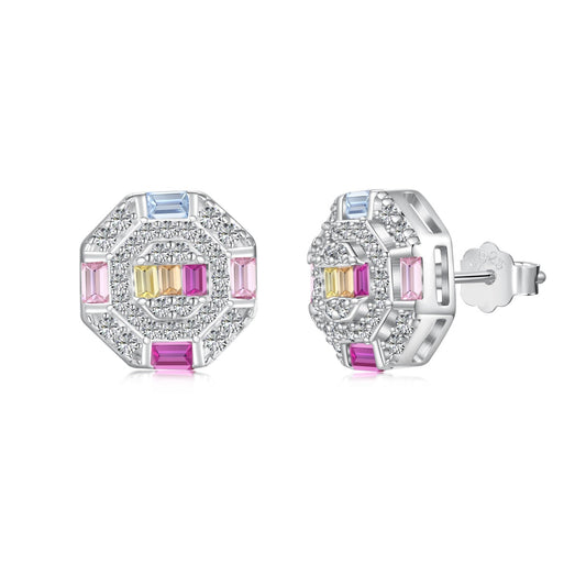 [Regalia jewelry]Ornate Colorful Octagon Shape Daily Earrings