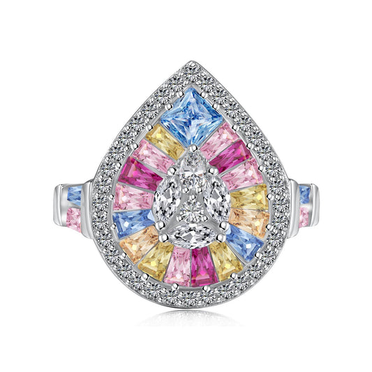 [Regalia jewelry]Elegant Colorful Water Drop Shape Banquet Ring