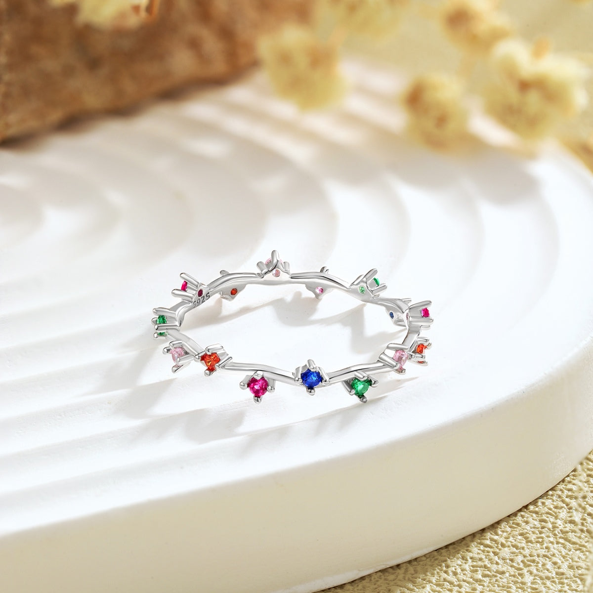 [Regalia jewelry]Radiant Colorful Round Cut Daily Ring