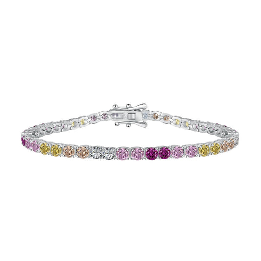 [Regalia jewelry]Radiant Colorful Round Cut Tennis Bracelet