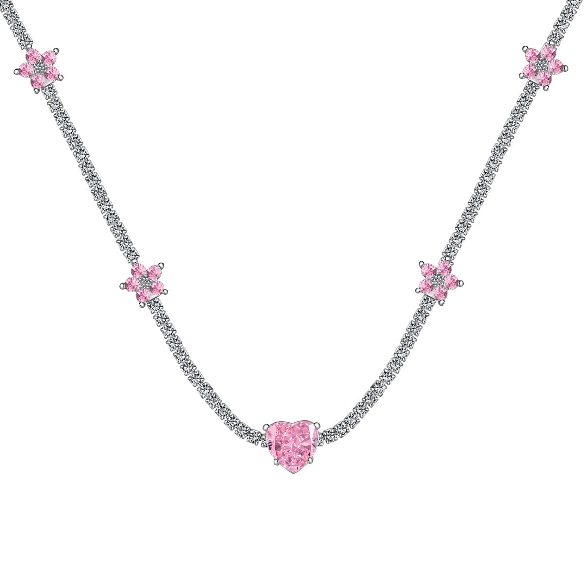 [Regalia jewelry]Dazzling Pink Heart Flower Necklace