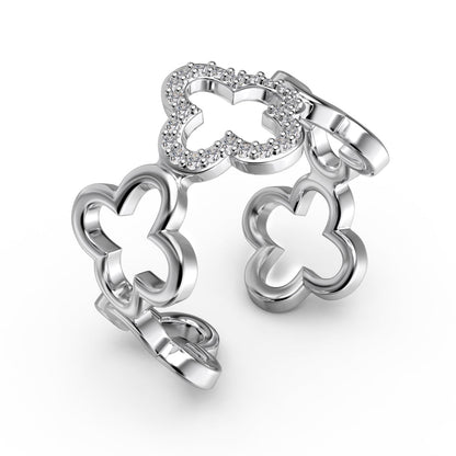 [Regalia jewelry]Hollow Design Four-Leaf Clover Flower Shape Ring