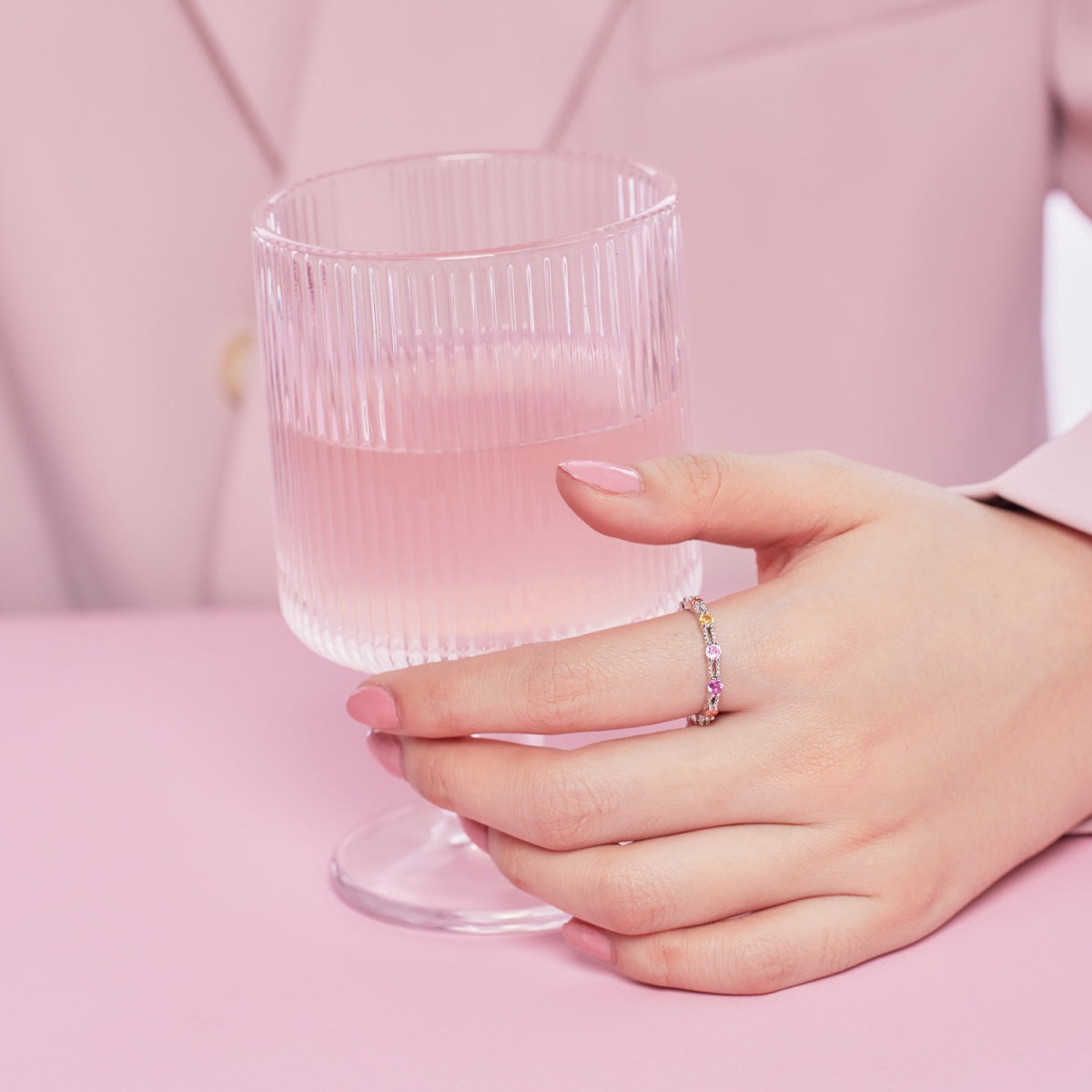 [Regalia jewelry]Sparkling Colorful Round Cut Tennis Ring