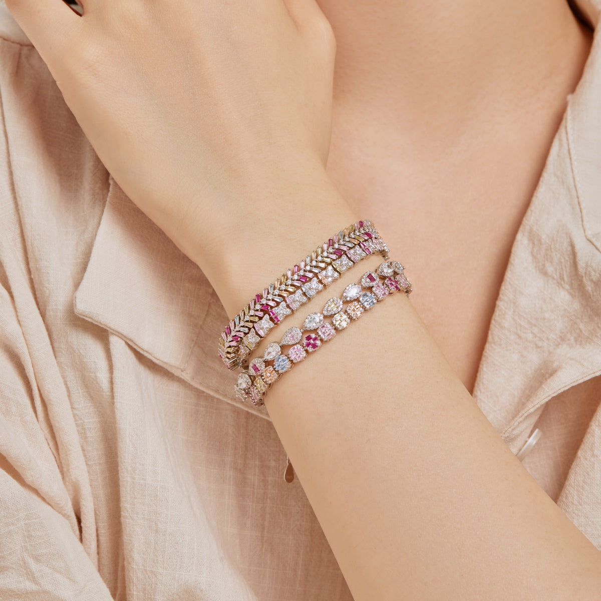 [Regalia jewelry]Delicate Colorful Emerald Cut Daily Bracelet
