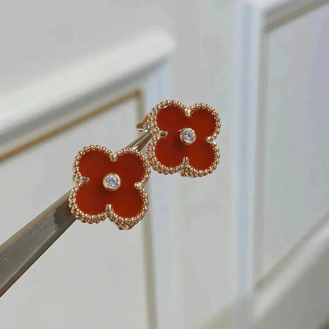 [Regalia jewelry]CLOVER MEDIUM 1 MOTIFS CARNELIAN  DIAMOND earrings