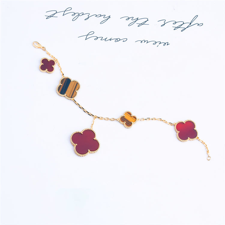 [Regalia jewelry]CLOVER BRACELET 5 MOTIFS CARNELIAN TIGER EYE