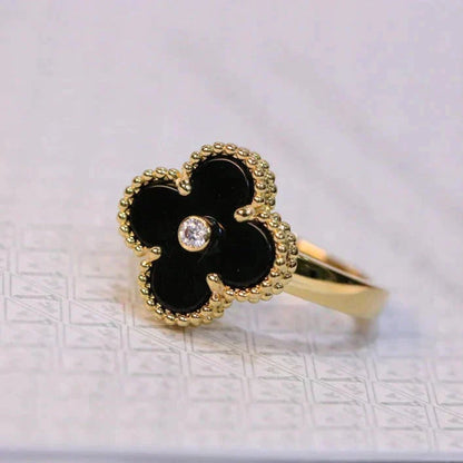 [Regalia jewelry]CLOVER ONYX RING GOLD DIAMOND