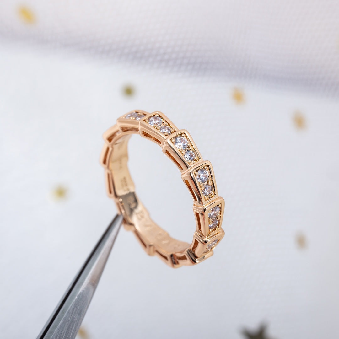 [Regalia jewelry]SERPENTI RING PINK GOLD DIAMOND PAVED 3MM