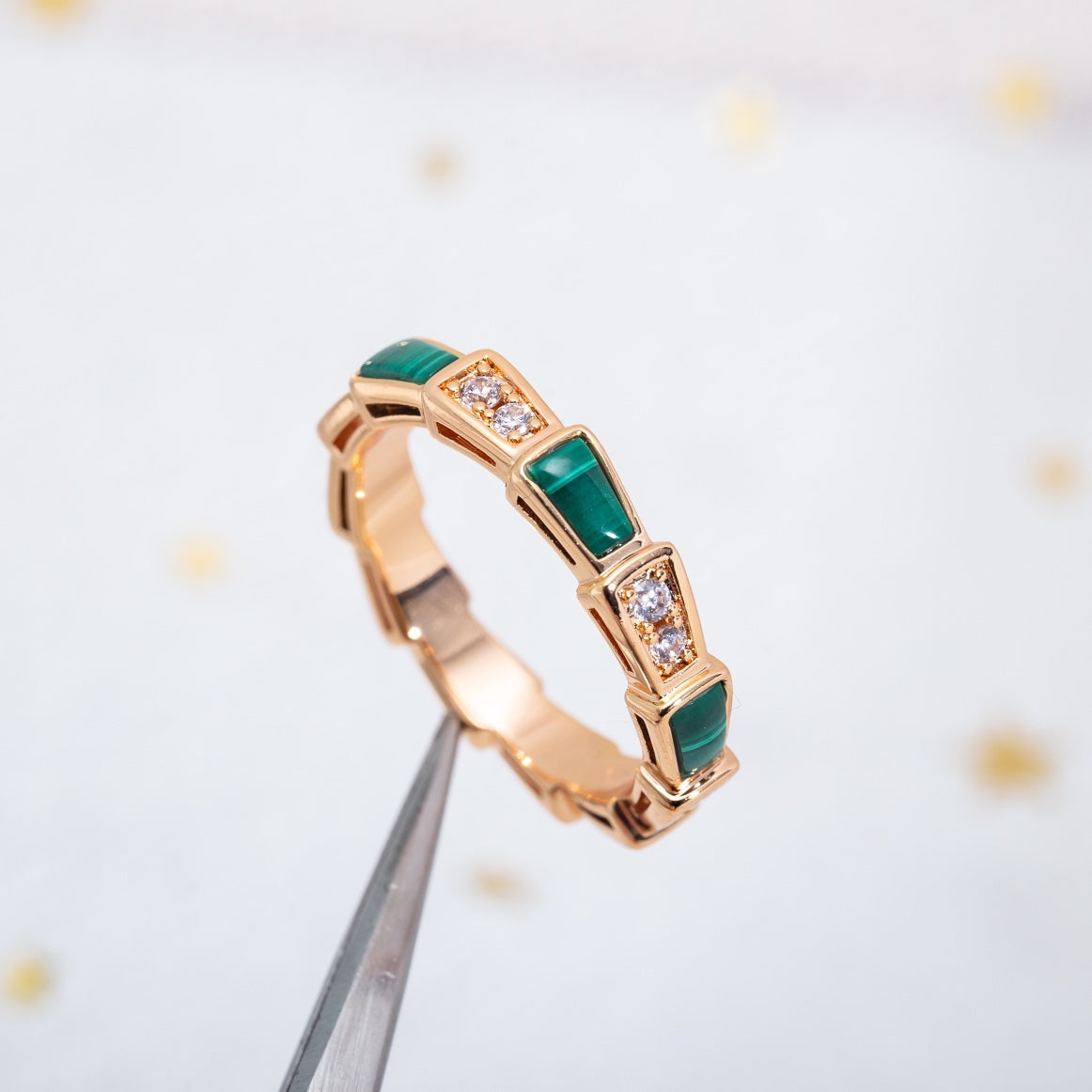 [Regalia jewelry]SERPENTI RING PINK GOLD MALACHITE DIAMOND 3MM