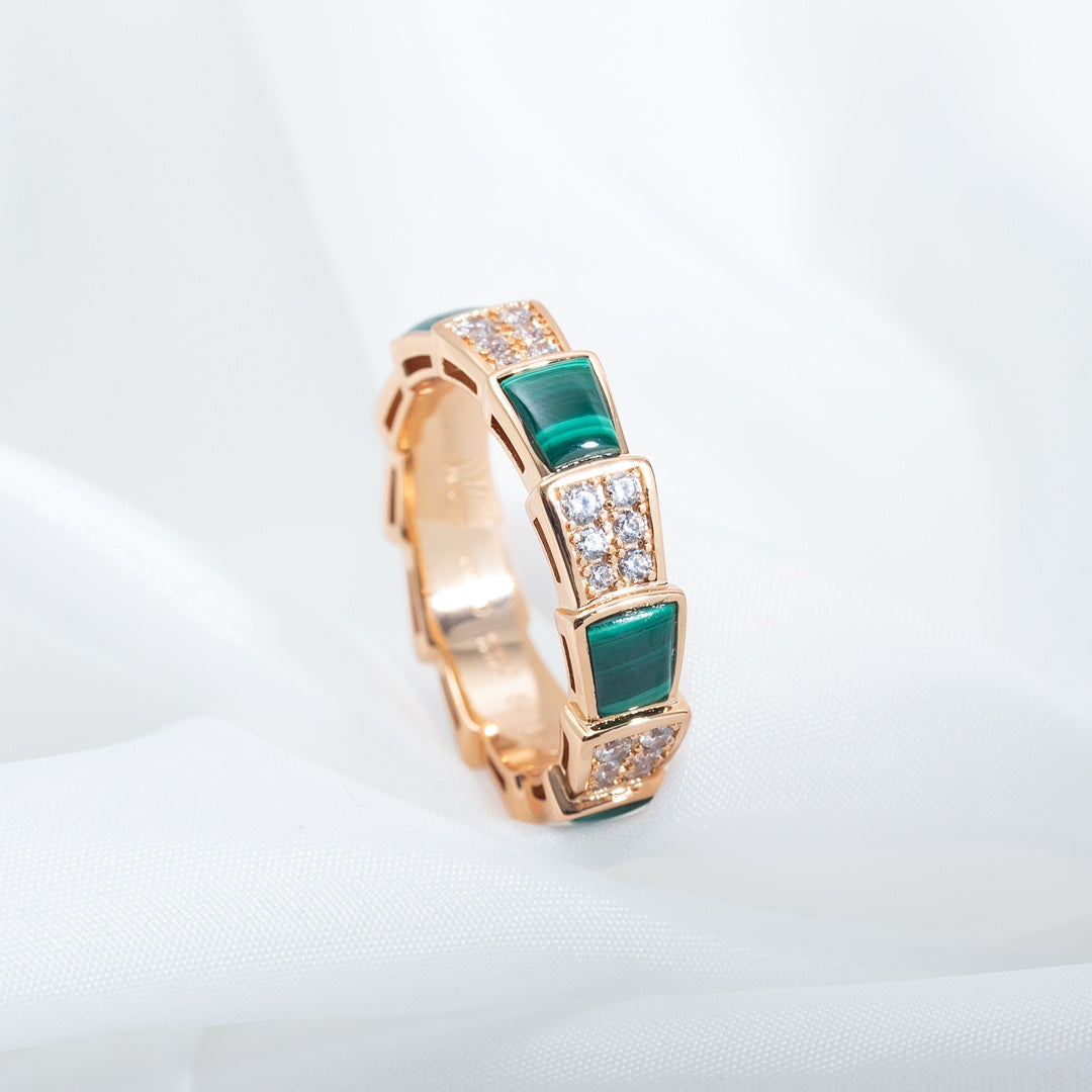 [Regalia jewelry]SERPENTI RING PINK GOLD MALACHITE DIAMOND PAVED 4MM