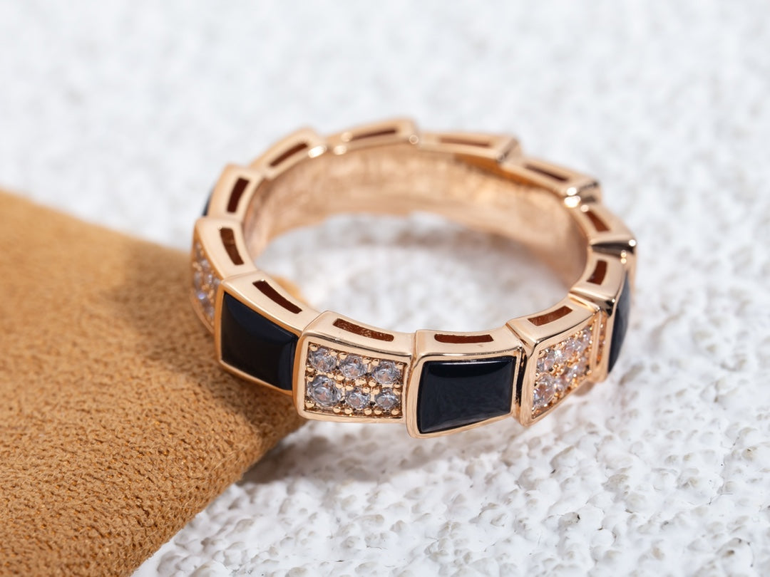 [Regalia jewelry]SERPENTI RING PINK GOLD BLACK MOP DIAMOND PAVED 4MM