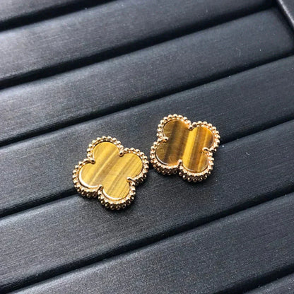[Regalia jewelry]CLOVER MEDIUM 1 MOTIFS TIGER EYE EARRINGS