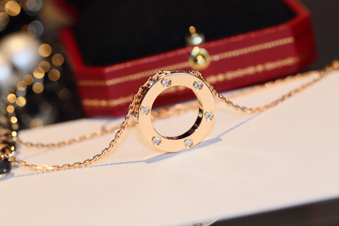 [Regalia jewelry]LOVE NECKLACE 16MM 6 DIAMONDS PINK GOLD