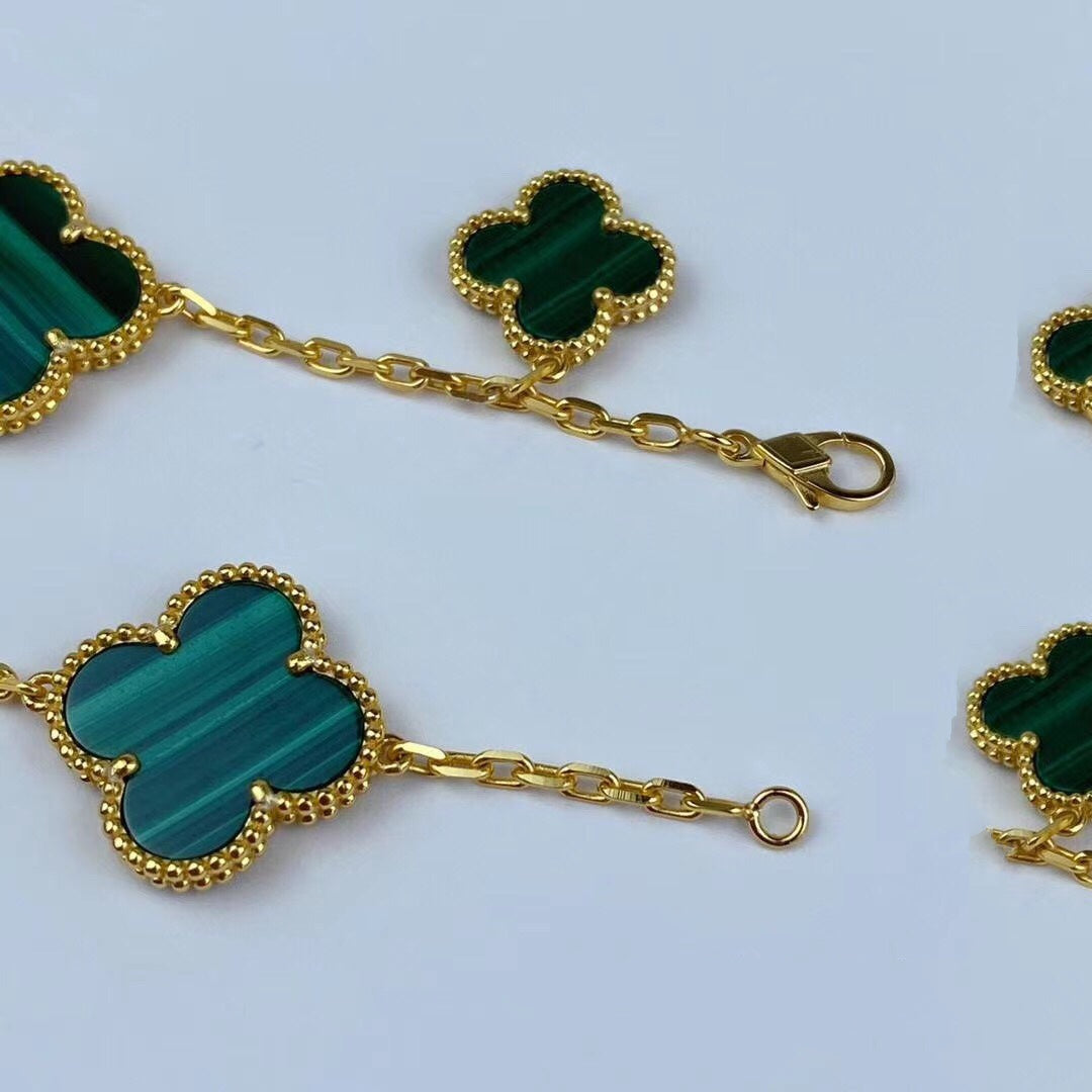 [Regalia jewelry]MAGIC CLOVER MALACHITE GOLD BRACELET 5 MOTIFS