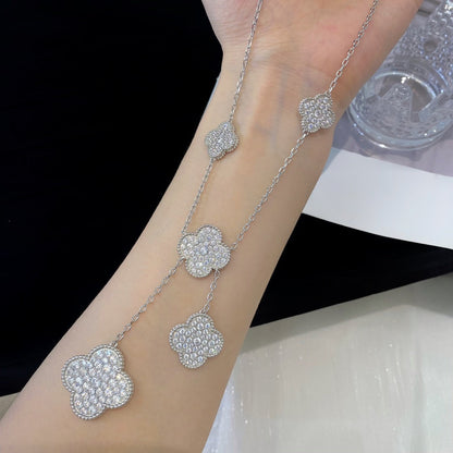 [Regalia jewelry]CLOVER 5 MOTIFS SILVER DIAMONDS NECKLACE