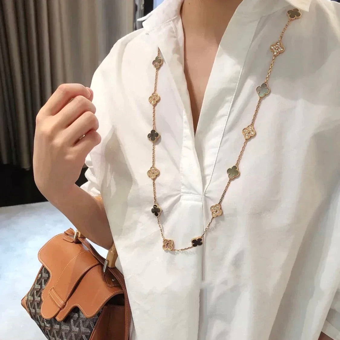 [Regalia jewelry]CLOVER 20 MOTIFS DARK MOP DIAMOND  NECKLACE