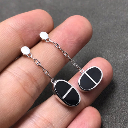 [Regalia jewelry]CHAINE VERSO BLACK CERAMIC SILVER EARRINGS