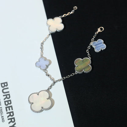 [Regalia jewelry]CLOVER BRACELET 5 MOTIFS MOP CHALCEDONY SILVER