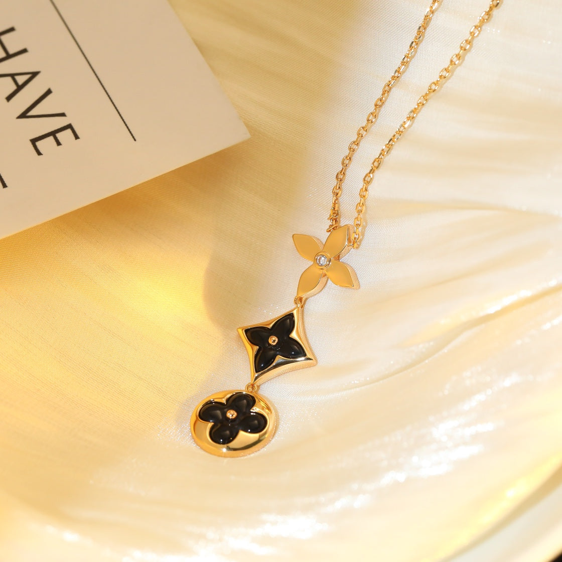 [Regalia jewelry]STAR AND SUN ONYX PINK GOLD NECKLACE