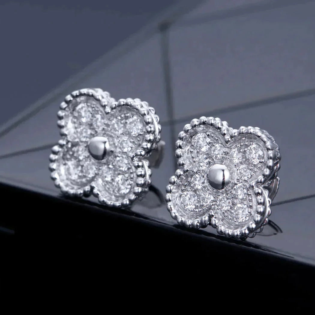 [Regalia jewelry]CLOVER 1 MOTIFS DIAMOND STUD EARRINGS SILVER