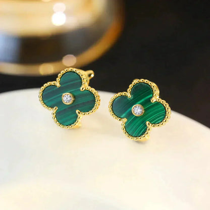 [Regalia jewelry]CLOVER MEDIUM 1 MOTIFS MALACHITE DIAMOND EARRINGS