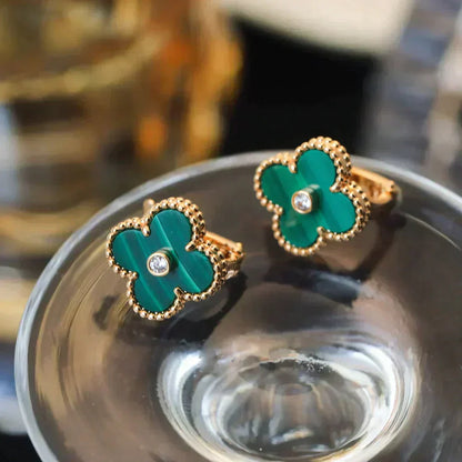 [Regalia jewelry]CLOVER MEDIUM 1 MOTIFS MALACHITE DIAMOND EARRINGS