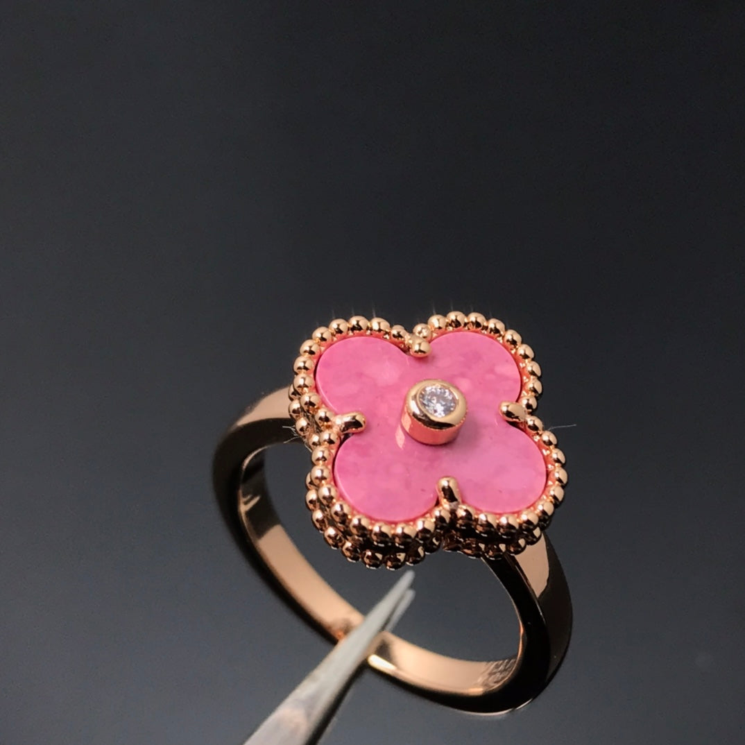 [Regalia jewelry]CLOVER RHODONITE ROSE GOLD RING