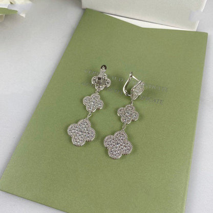 [Regalia jewelry]CLOVER 3 MOTIF DIAMOND SILVER DROP EARRINGS