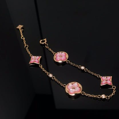 [Regalia jewelry]STAR AND SUN 4 MOTIF PINK MOP PINK GOLD BRACELET
