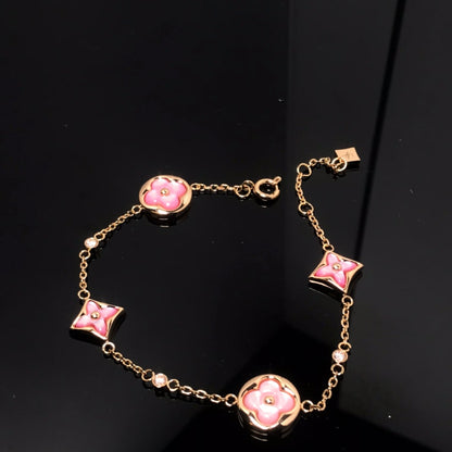 [Regalia jewelry]STAR AND SUN 4 MOTIF PINK MOP PINK GOLD BRACELET