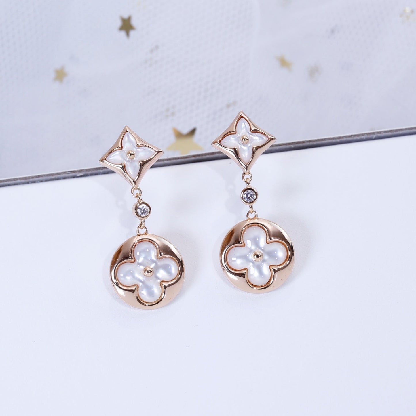 [Regalia jewelry]STAR AND SUN PINK GOLD MOP DROP EARRINGS