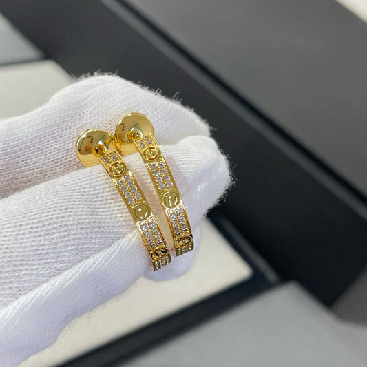 [Regalia jewelry]LOVE DIAMOND GOLD HOOP EARRINGS