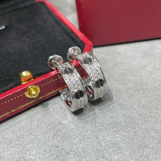 [Regalia jewelry]LOVE CERAMIC DIAMOND PAVED SILVER EARRINGS