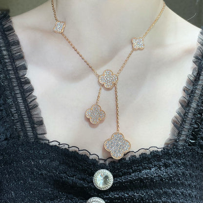 [Regalia jewelry]CLOVER 6 MOTIF DIAMOND PAVED NECKLACE