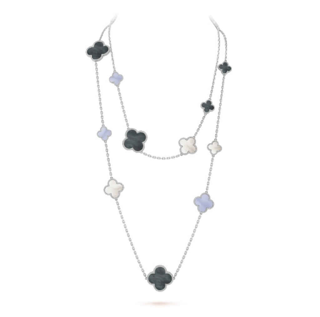 [Regalia jewelry]CLOVER 16 MOTIF CHALCEDONY MOP SILVER NECKLACE