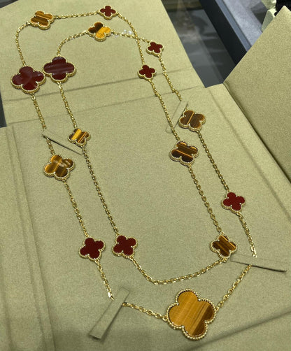 [Regalia jewelry]CLOVER 16 MOTIF CARNELIAN TIGER EYE ROSE GOLD NECKLACE
