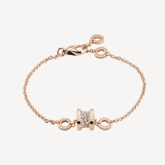[Regalia jewelry]ZERO 1 SOFT PINK GOLD WITH PAVED DIAMONDS ON THE SPIRAL BRACELET