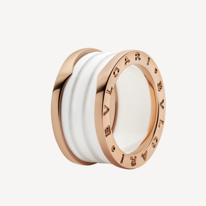 [Regalia jewelry]ZERO 1 FOUR-BAND LOOPS AND WHITE CERAMIC SPIRAL PINK GOLD RING